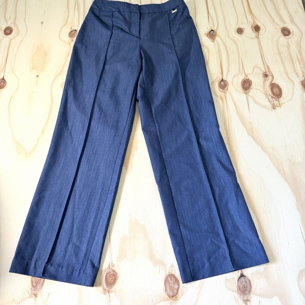 Anne Klein Women's Wide Leg Trouser Dress Pant Sz 4 Blue High Rise Chic Office